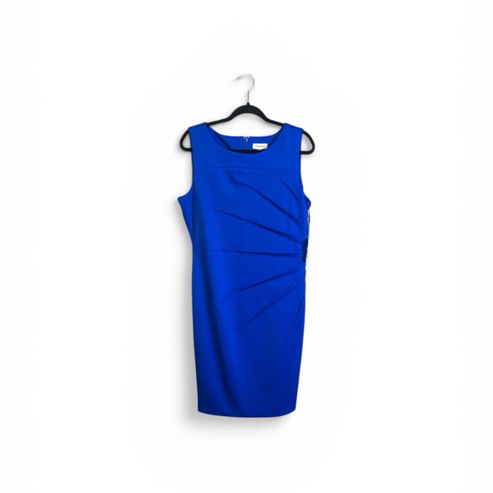 Calvin Klein Dress Size 14 NWT Royal Blue Sleeveless Sunburst Sheath